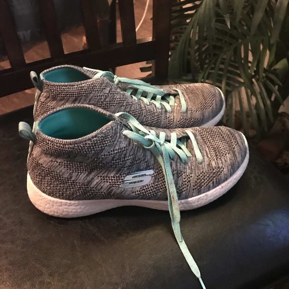 Skechers grey with light green running shoes